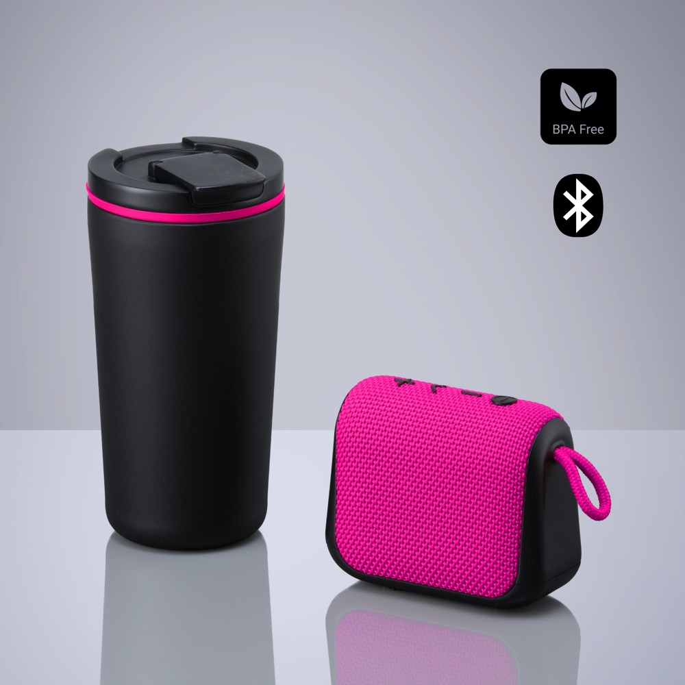 Everyday Set: Kaffeebecher 370 ml und kabelloser Lautsprecher 5W - rosa