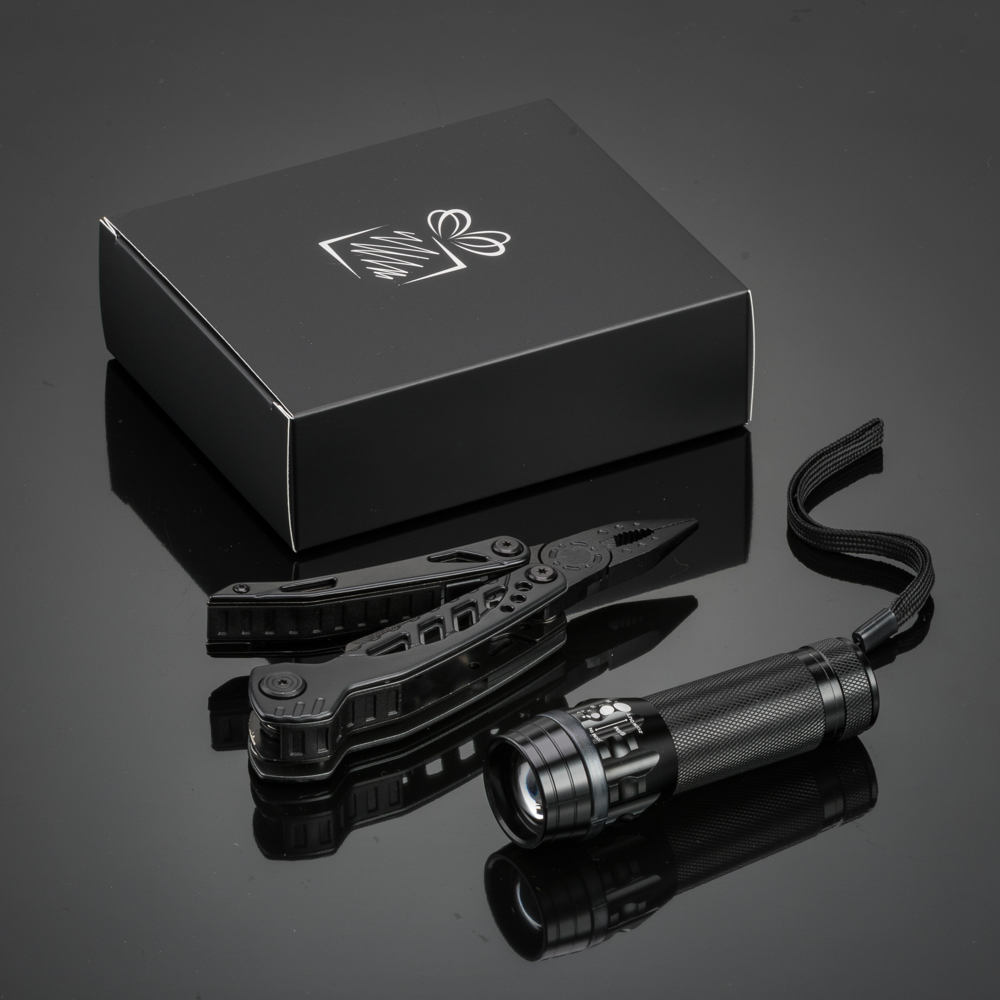 Titanium-beschichtetes Steel Optima Set: Multitool und Taschenlampe - Grau