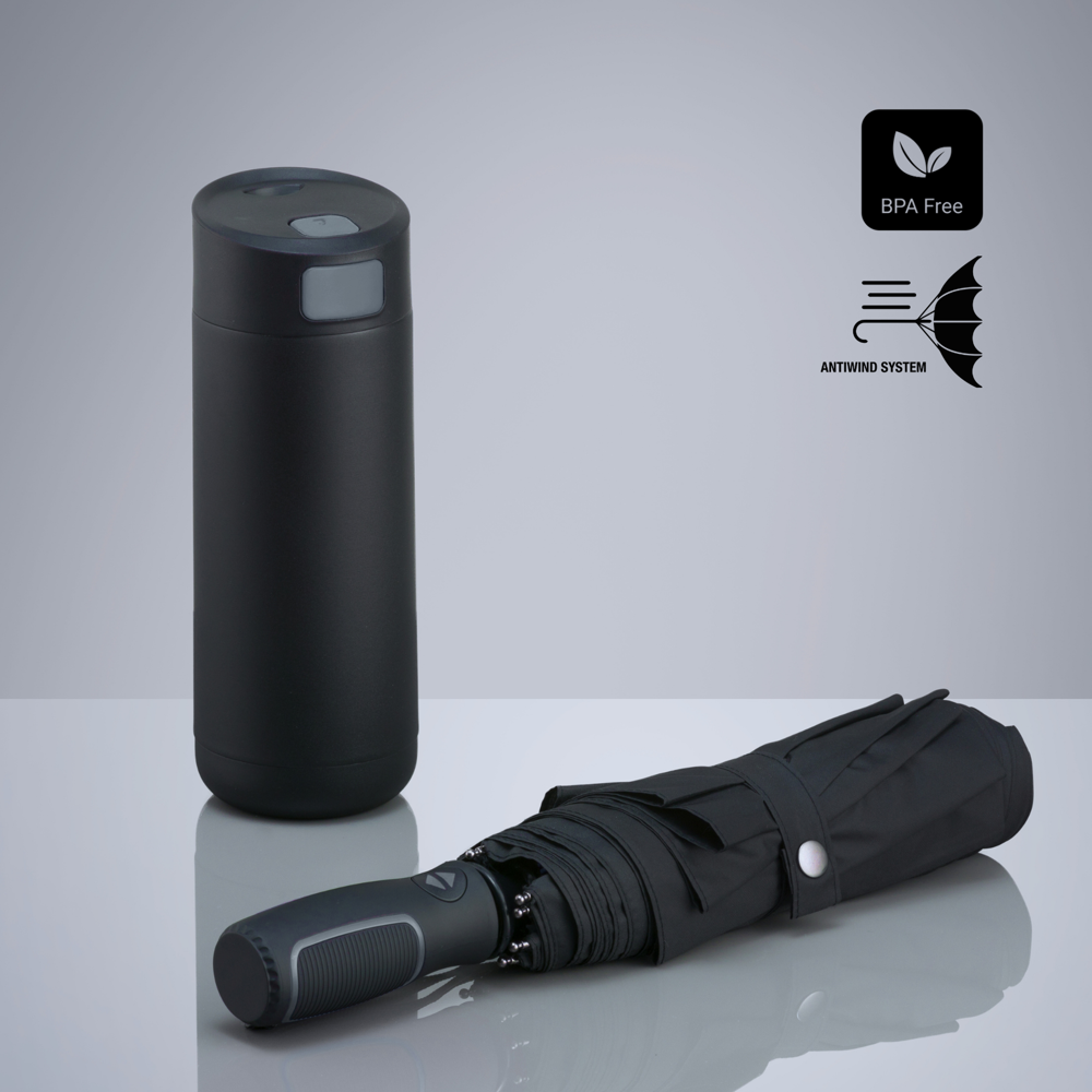Dynamic Set: Thermobecher 450 ml und Automatikschirm - Grau